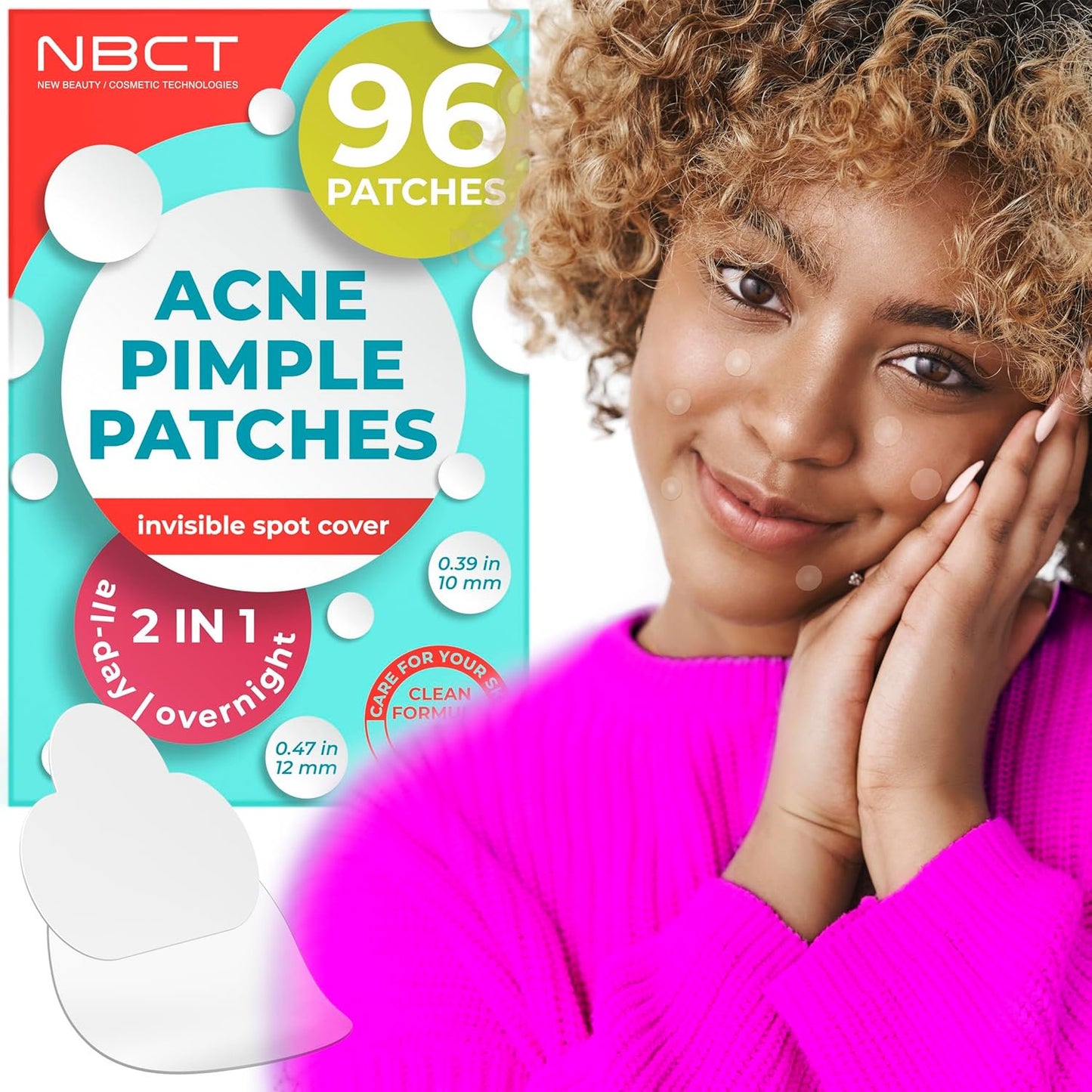 Acne Pimple Patches - 96 Counts, 2 Sizes, Absorbing Hydrocolloid Patches for Blemishes and Zits Cover, Spot Stickers for Face and Body, Not Tested on Animals, Vegan Friendly