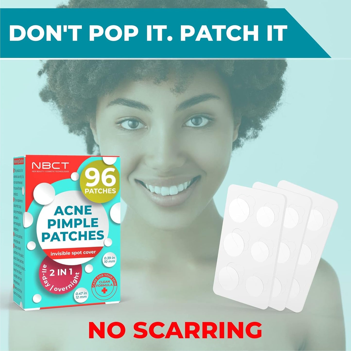 Acne Pimple Patches - 96 Counts, 2 Sizes, Absorbing Hydrocolloid Patches for Blemishes and Zits Cover, Spot Stickers for Face and Body, Not Tested on Animals, Vegan Friendly